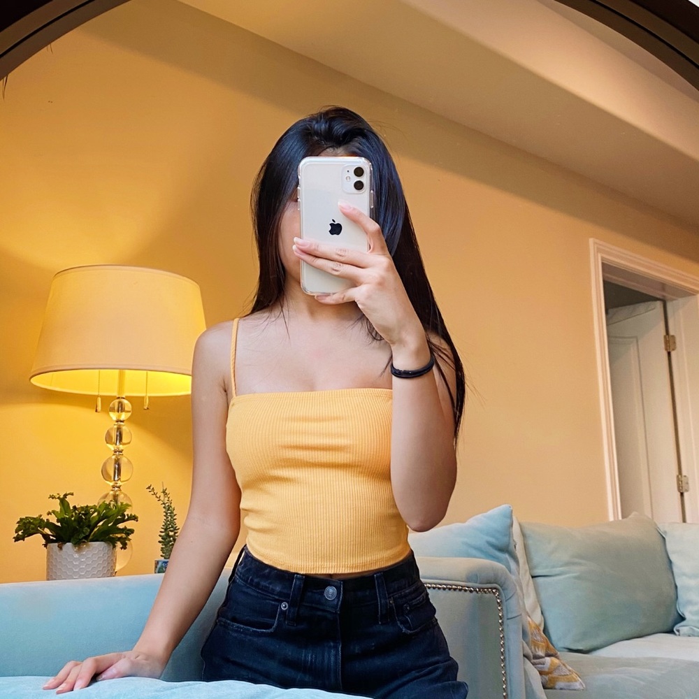 Yellow Ribbed Crop Cami